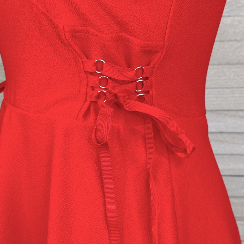 XHILARATION Fit & Flare Mini Dress with Laced Sides Red-XS - Picture 3 of 4